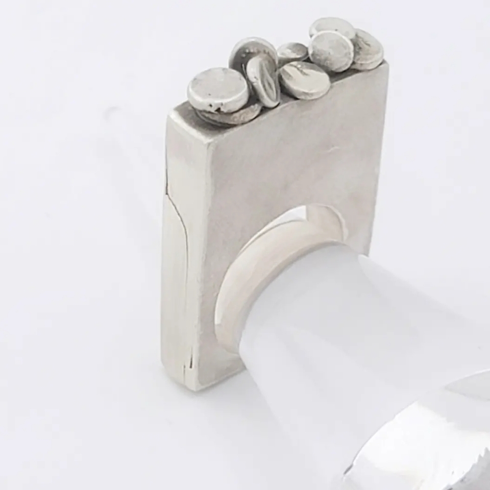 ABSTRACT HOLLOW RING HANDMADE IN STERLING SILVER METAL SIZE 8 - Picture 3 of 5